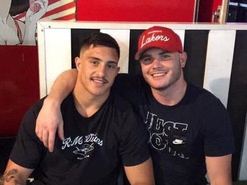 Brisbane Broncos star Kotoni Staggs with friend Brogan Black. Picture: Facebook