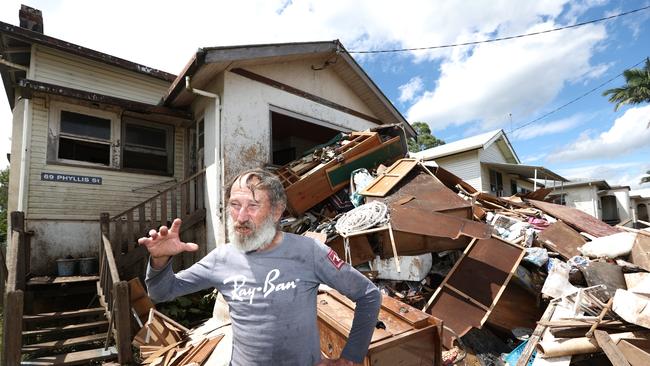 Ken Bridge at his home in South Lismore in the aftermath of the devastating floods. Picture: Jason O'Brien