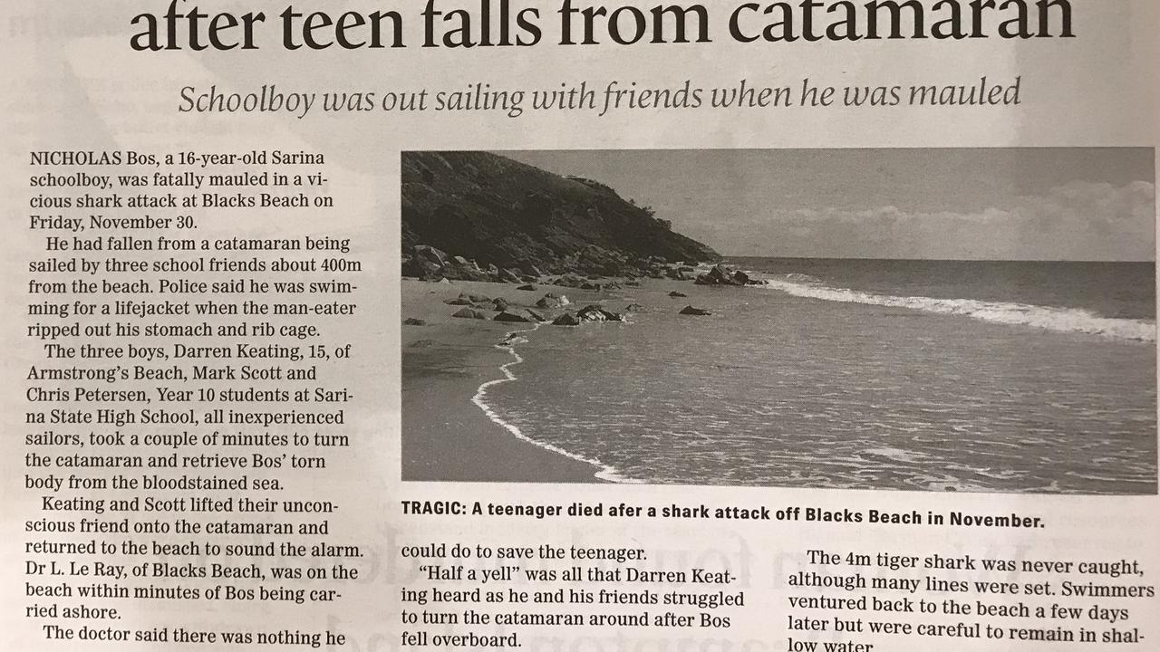 Article on a shark attack that killed a 16 year old at Blacks Beach.