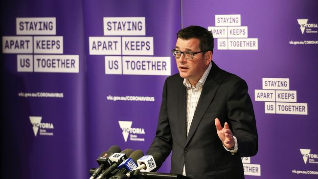 Victorian Premier Daniel Andrews announcing new lockdown measures on Tuesday. Picture: Ian Currie