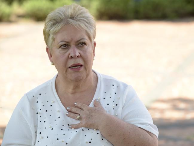 The sister of the Colombian drug lord Pablo Escobar, Luz Maria Escobar, speaks during an interview with AFP during a visit to Escobar's tomb at the Montesacro cemetery. Picture: AFP