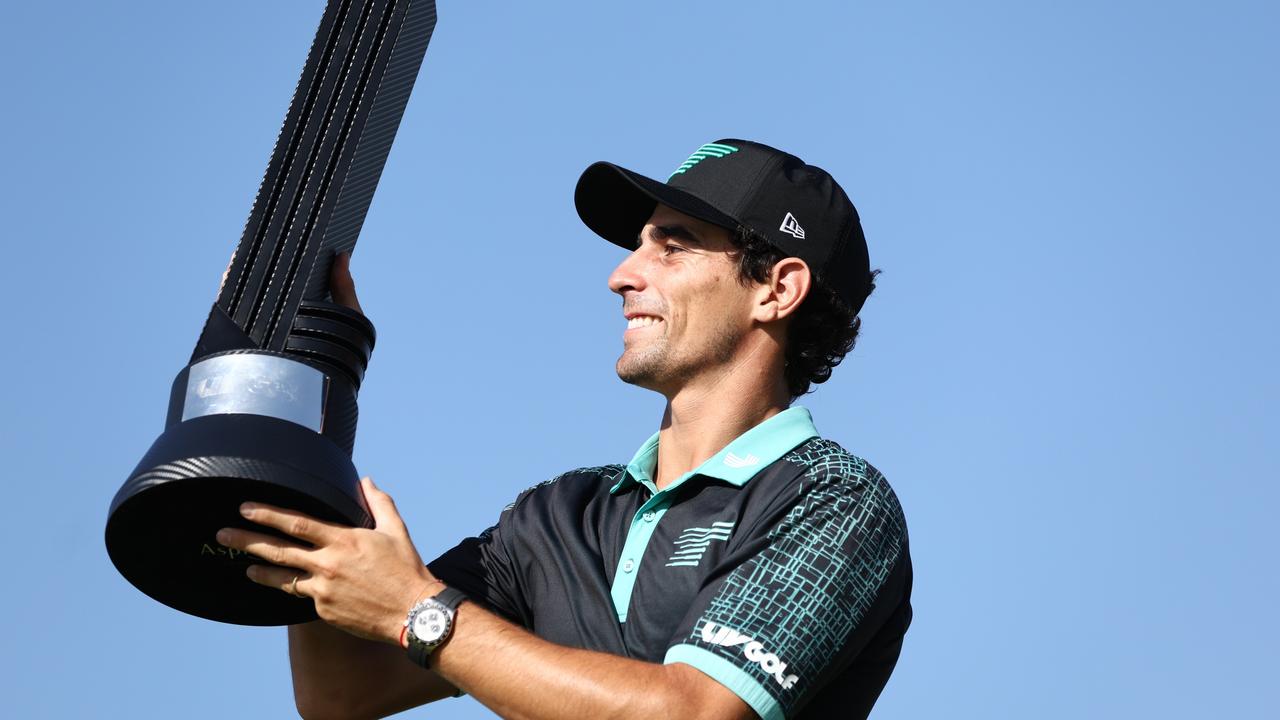 JEDDAH, SAUDI ARABIA - MARCH 03: Joaquin Niemann of Torque GC poses for a photo with his trophy after winning the LIV Golf Invitational - Jeddah at Royal Greens Golf &amp; Country Club on March 03, 2024 in King Abdullah Economic City , Saudi Arabia. (Photo by Francois Nel/Getty Images)