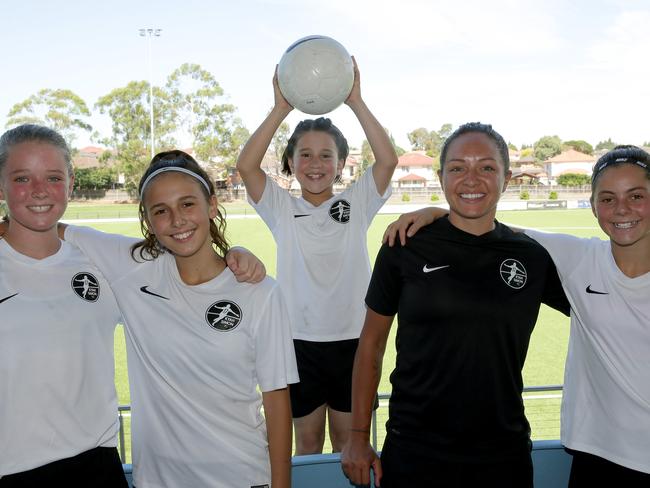 Ruby Burdack, Natalie Vukoiv, Tea Mucenski, Kyah Simon and Yasmin Aloisio during their clinic.