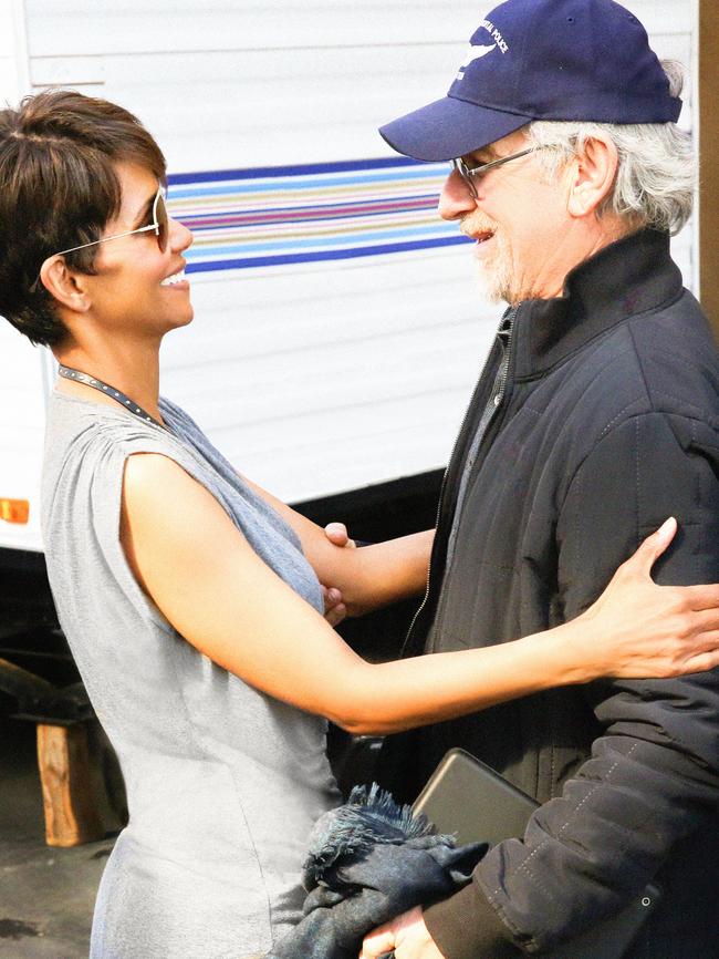 Convincing ...  Halle Berry and Steven Spielberg on location for Extant. Photo: Robert Voets/CBS