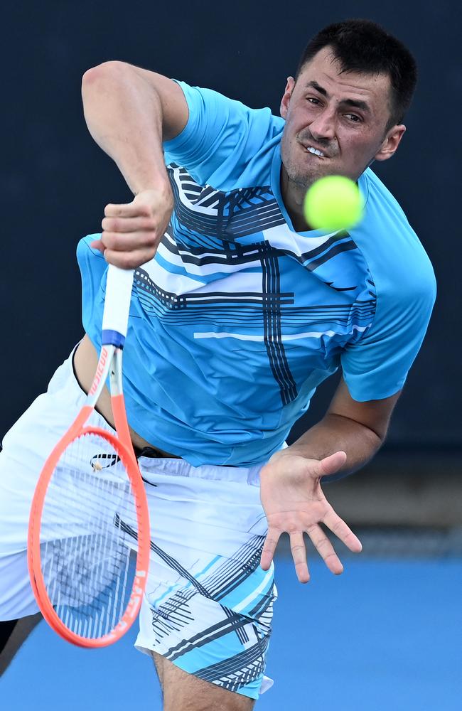 Tomic in action at the 2021 Australian Open. Picture: Getty Images