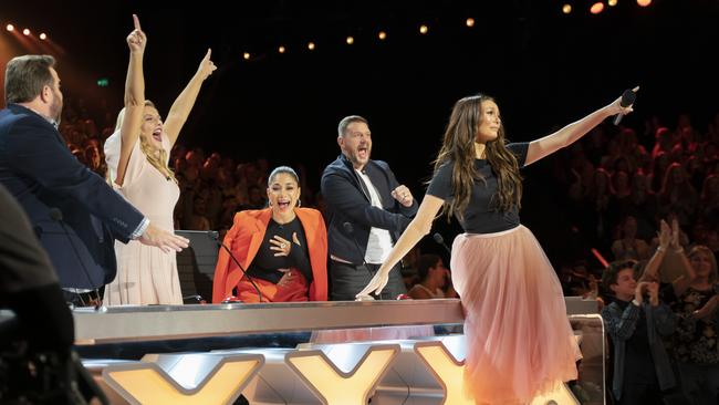 Australia's Got Talent host Ricki-Lee Coulter judges Shane Jacobson, Lucy Durack, Nicole Scherzinger and Manu Feildel. Pic: Channel 7.