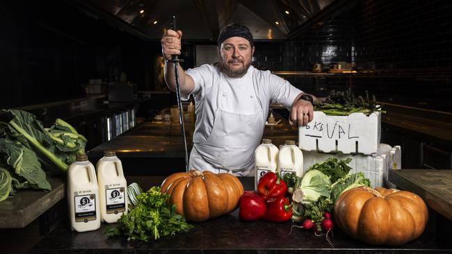 Restaurateur Scott Pickett brought thousands of dollars of produce into his closed restaurant Estelle, in Northcote, Victoria, before the ‘pause’. Picture: Daniel Pockett