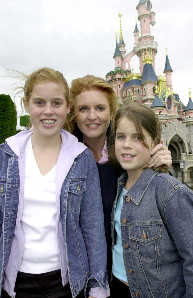 Sarah Ferguson with daughters Princess Beatrice and Princess Eugenie in May 2001. Picture: AP