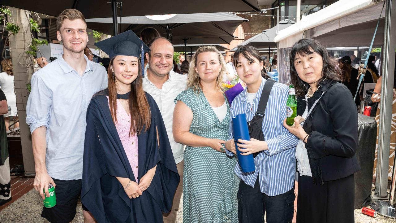 03-02-2025 Deakin University graduation Jordan Unwin, Michiko Ueda, Orson Gilmore, Bec Gilmore,Takako Ueda, Rie Ueda