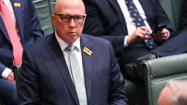 Liberal leader Peter Dutton directed the first question at the Prime Minister suggesting he had mishandled the issues impacting Australians most by prioritising his pursuit of a "divisive Canberra-based Voice".  Picture: NCA NewsWire / Martin Ollman