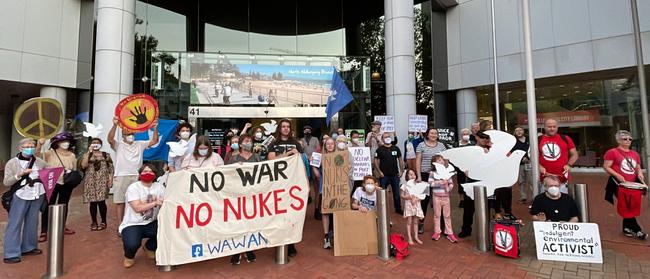 Protesters outside Wollongong Council ahead of Monday night’s meeting. Picture: Dylan Arvela