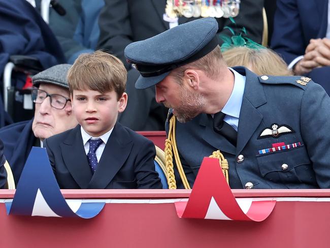 LONDON, ENGLAND - MAY 05: Prince William, Prince of Wales and Prince Louis of Wales during the military procession to mark the 80th anniversary of VE Day on May 05, 2025 in London, England. The King and Queen, joined by Members of the Royal Family, will take part in events from May 5th to May 8th to commemorate the 80th anniversary of VE Day, which signalled the end of the Second World War in Europe. (Photo by Chris Jackson/Getty Images)
