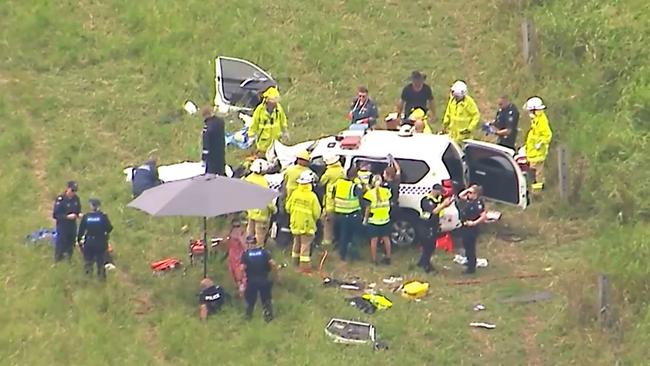 The police officer was flown to hospital. Picture: 9 News