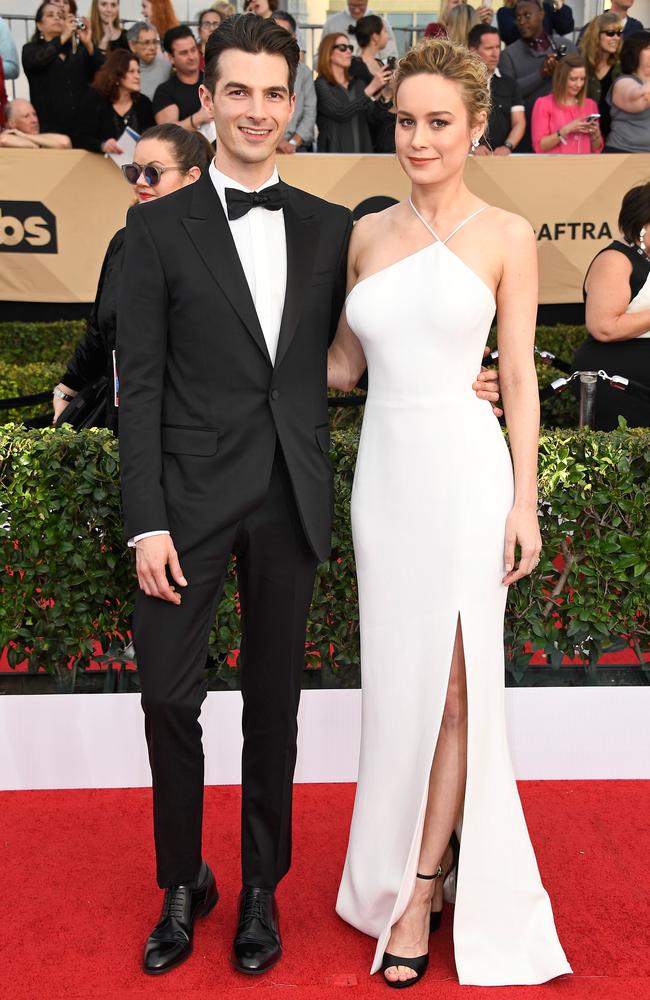 Phoebe Tonkin’s new boyfriend Alex Greenwald, pictured with his ex-fiance Brie Larson (right) in 2017. Picture: Getty Images