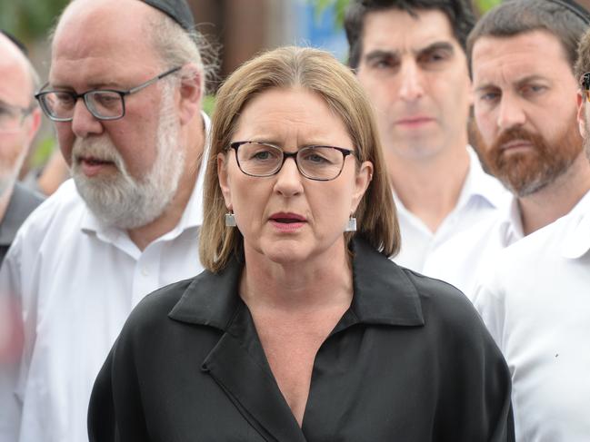 Ms Allan was heckled when she visited the synagogue on Friday. Picture: Andrew Henshaw