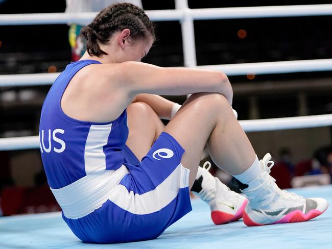 A distraught Nicolson reacts to her Tokyo Olympics defeat. Picture: Getty Images