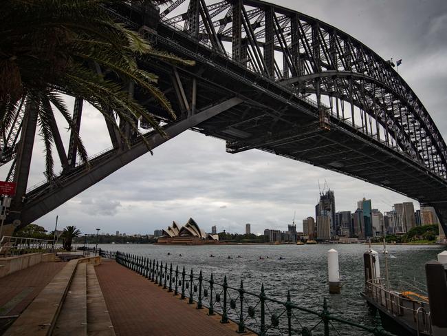 Sydney wakes up to another grey morning on 8th January 2021 as the school holidays continue with more storms and rain in the capitol. Generic views taken around Milson's Point towards The City. (Pictures by Julian Andrews.