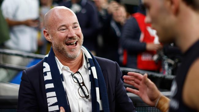 Carlton President Luke Sayers celebrates during the 2024 AFL Round 01 match between the Carlton Blues and the Richmond Tigers. (Photo by Michael Willson/AFL Photos via Getty Images)