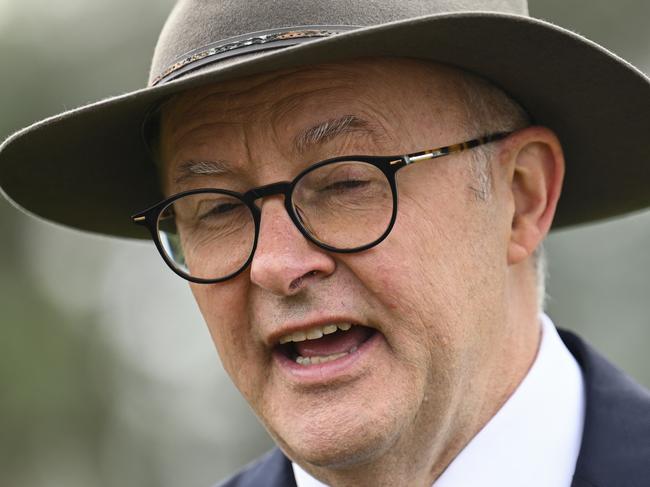 CANBERRA, AUSTRALIA, NewsWire Photos. JANUARY 26 2024: Prime Minister Anthony Albanese during holds a press conference after The National Australia Day Citizenship and Flag Raising Ceremony in Canberra. Picture: NCA NewsWire / Martin Ollman