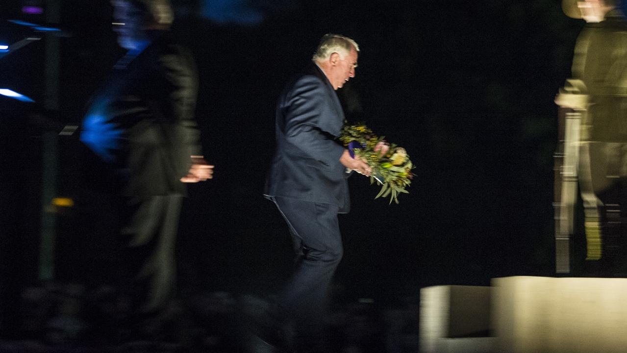 Mayor Paul Antonio lays a wreath at the Anzac Day Dawn Service at the Mothers' Memorial in Toowoomba. Picture: Kevin Farmer