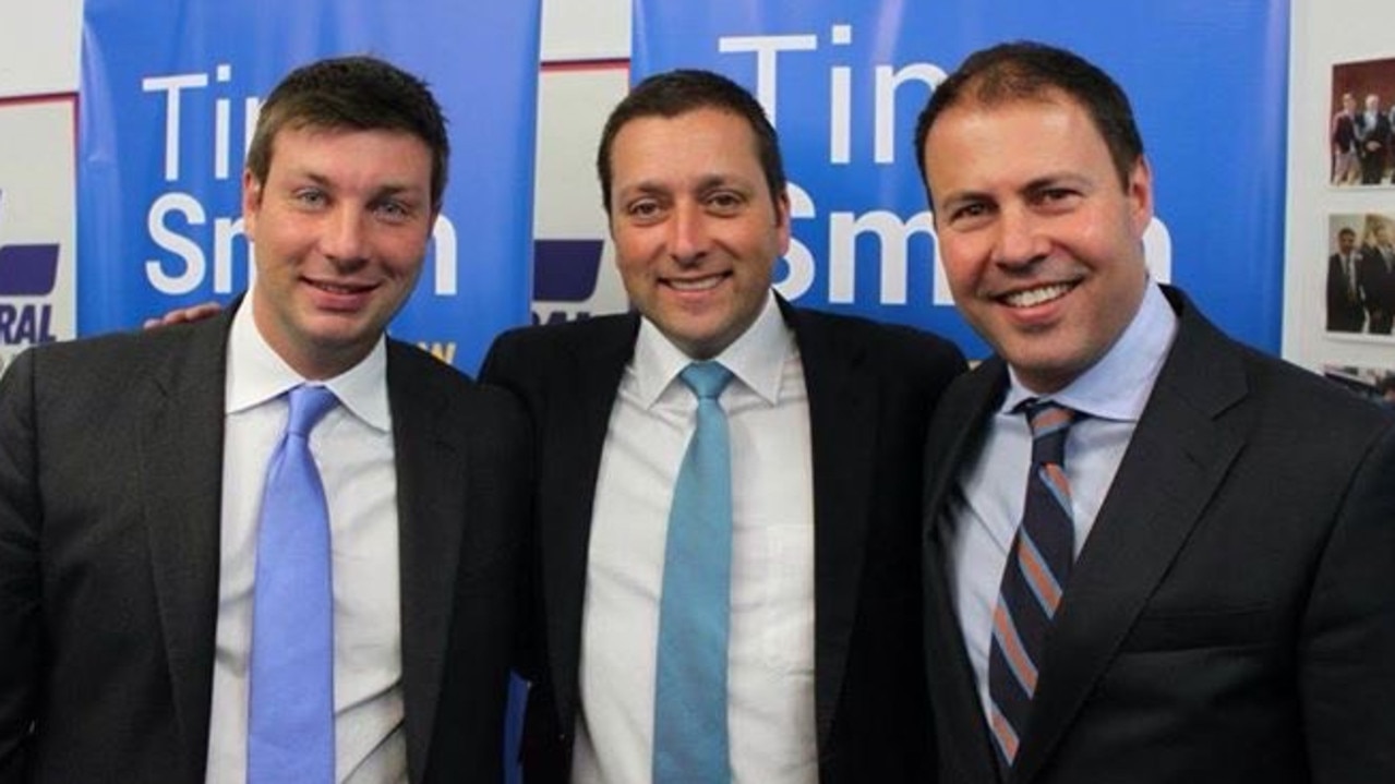 Tim Smith with fellow Liberal politicians Matthew Guy and Josh Frydenberg