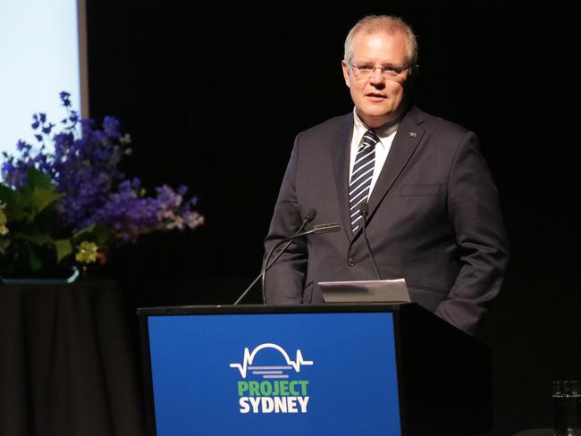 PM Scott Morrison at the 2018 Bradfield Oration held at the Art Gallery of NSW in Sydney.Picture: Christian Gilles