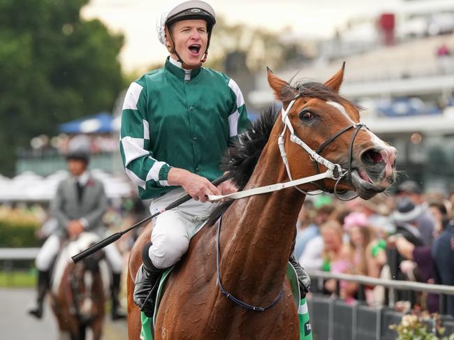 Via Sistina (IRE) ridden by James McDonald returns to the mounting yard after winning the TAB Champions Stakes at Flemington Racecourse on November 09, 2024 in Flemington, Australia. (Photo by George Sal/Racing Photos via Getty Images)