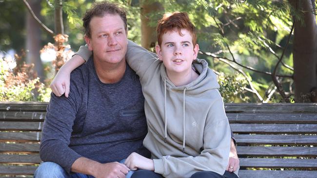 Bone marrow transplant recipient Blake Dridan (right) with his father Luke who has set up a charity raising funds for bone marrow failure. Picture: David Caird