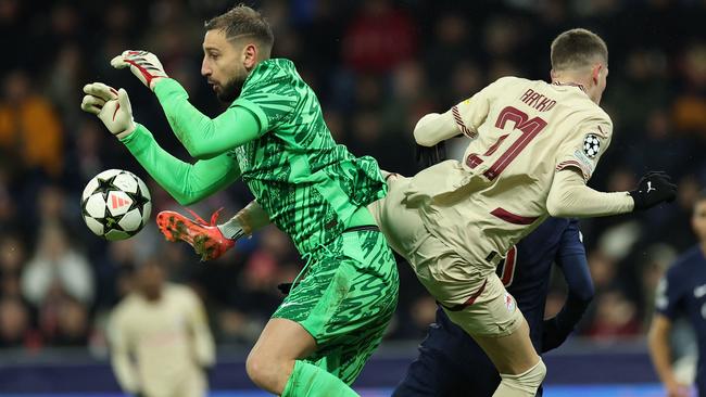 Paris Saint-Germain goalkeeper Gianluigi Donnarumma drops the ball against RB Salzburg last week. Picture: AFP