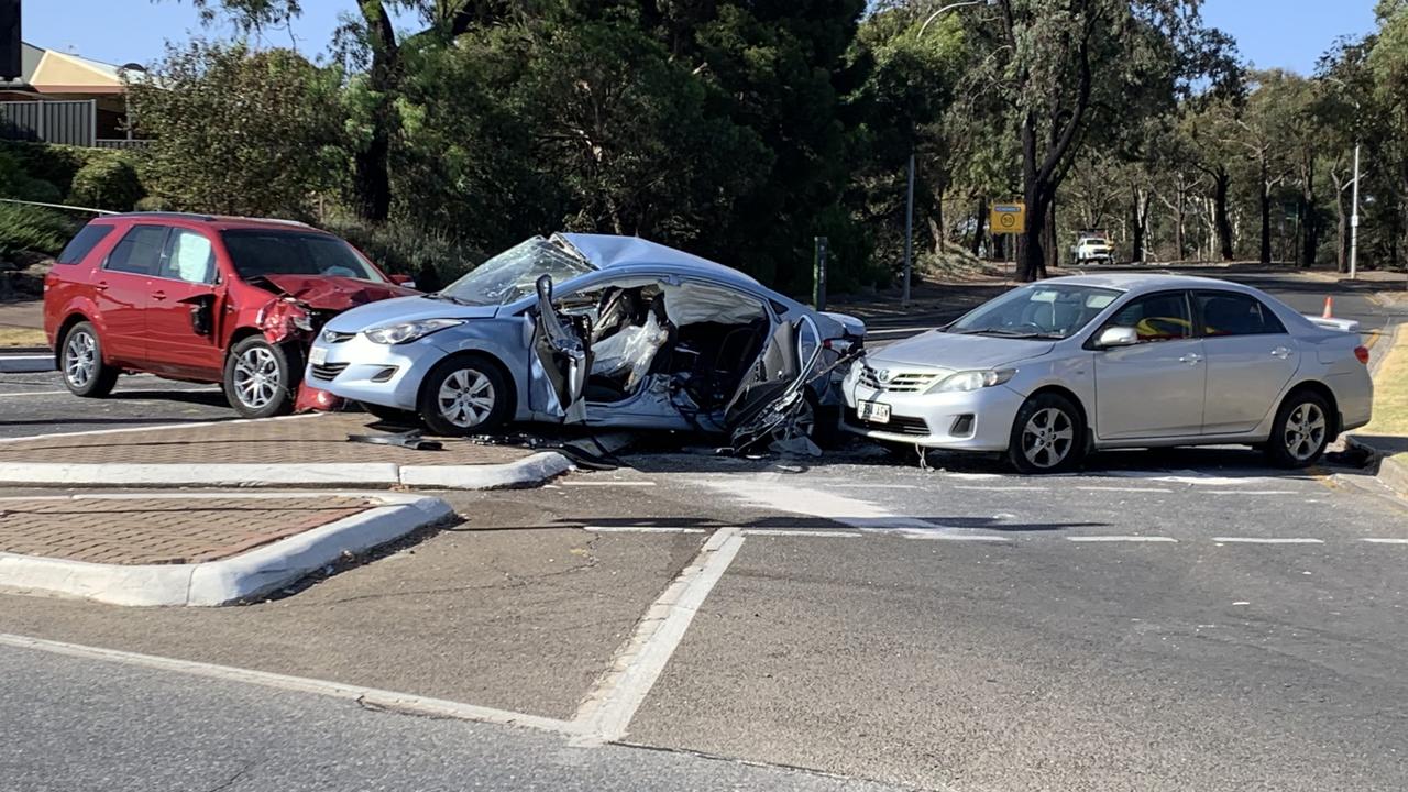 The damage caused by the fatal car crash at Golden Grove in February. Picture: George Yankovich