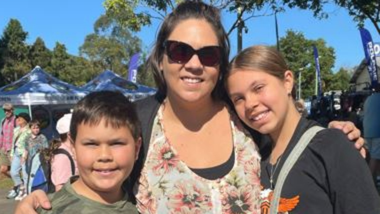 Christian, 10, Abigail, 12, and Tanya Liebenberg at the Sunshine Coast Agricultural Show 2023.