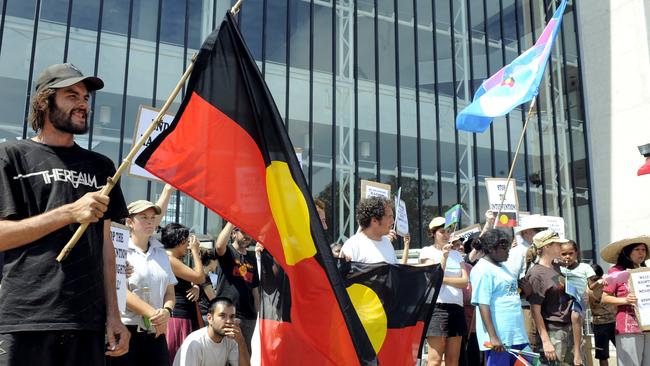 Dozens of protesters stormed through the high court building in 2009 after a judgment was handed down declaring the Northern Territory intervention was legal. Picture: AAP