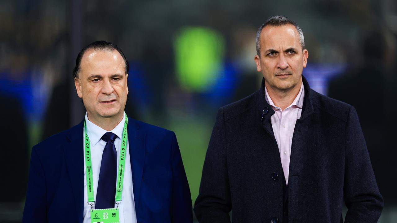 Australian Rugby League Commission Chairman Peter V'landys (left) says the State of Origin schedule will be reviewed for 2024. Picture: Getty Images