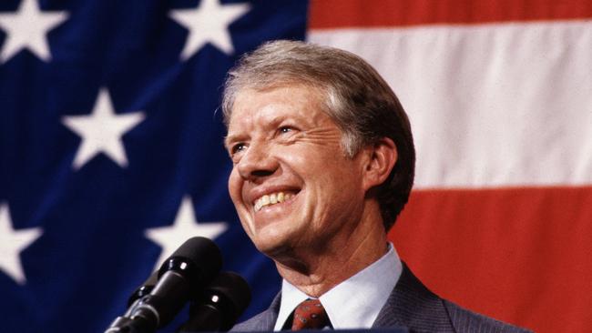 President Jimmy Carter addresses a town meeting in Elk City, Oklahoma, in 1979. Picture: Getty