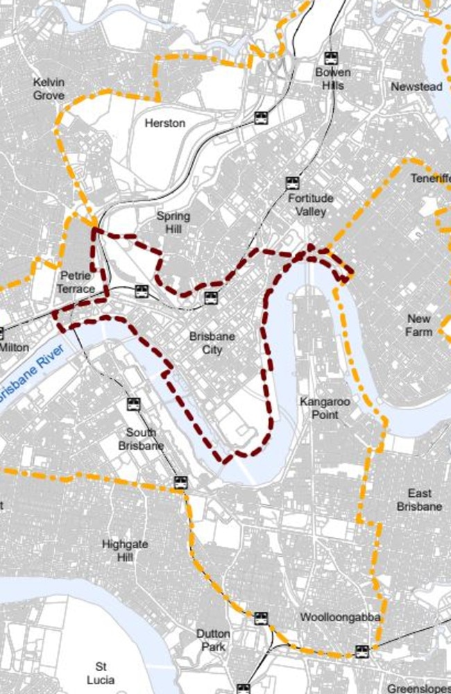 What were the current boundaries for new parking rules in core (red) and frame (yellow) areas.