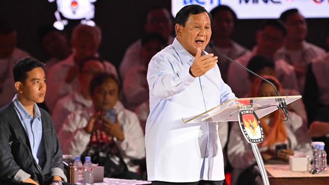 A flustered Prabowo Subianto during Sunday night’s debate. Picture: AFP