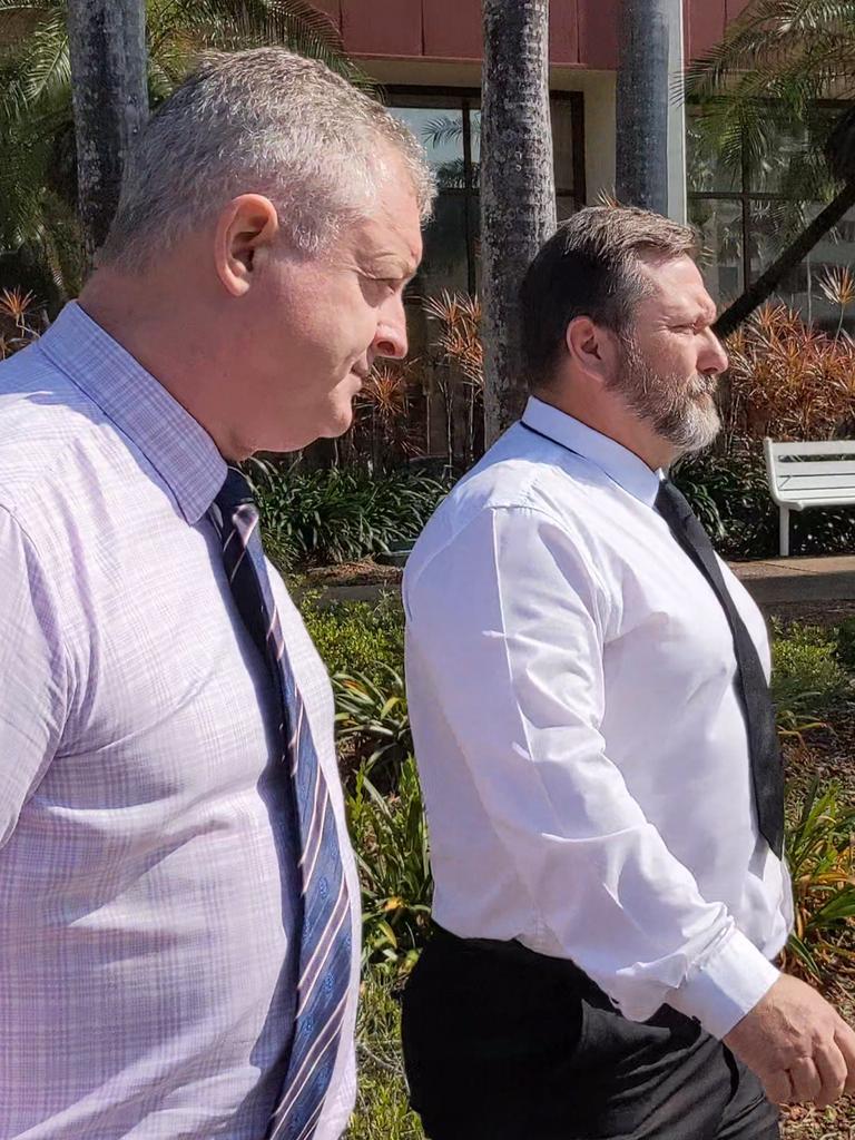 NT police officer Matthew Lea-Smith, right, with his lawyer Ray Murphy leave Darwin Local Court on Tuesday May 17. Lea-Smith has been charged with failing to rescue or provide help.