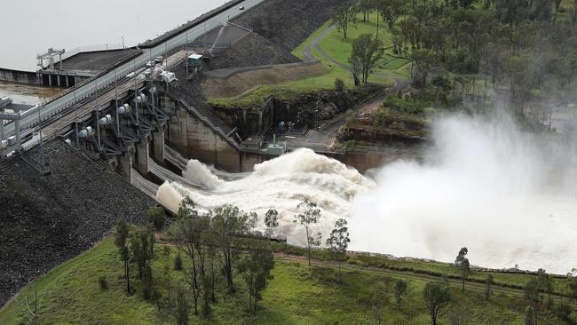 Water being released from Wivenhoe Dam in 2022. Picture: Liam Kidston