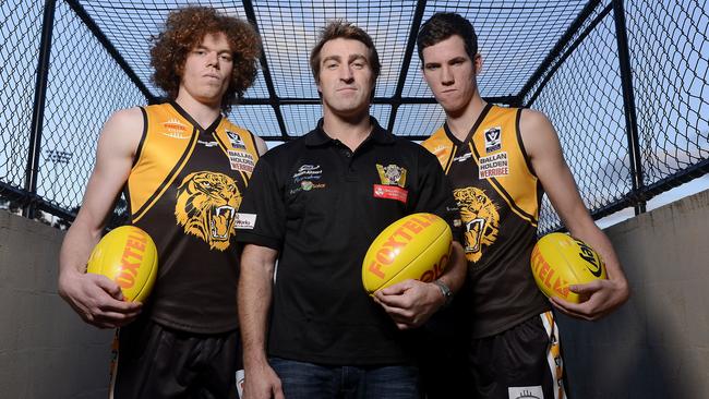 Werribee coach Scott West with Ben Brown and Darcy Fort. Picture: Martin Philbey