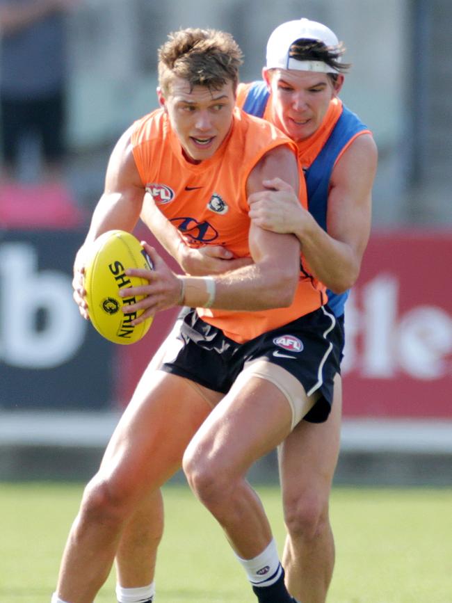 Co-captain Patrick Cripps hits the training track. Picture: Sarah Matray