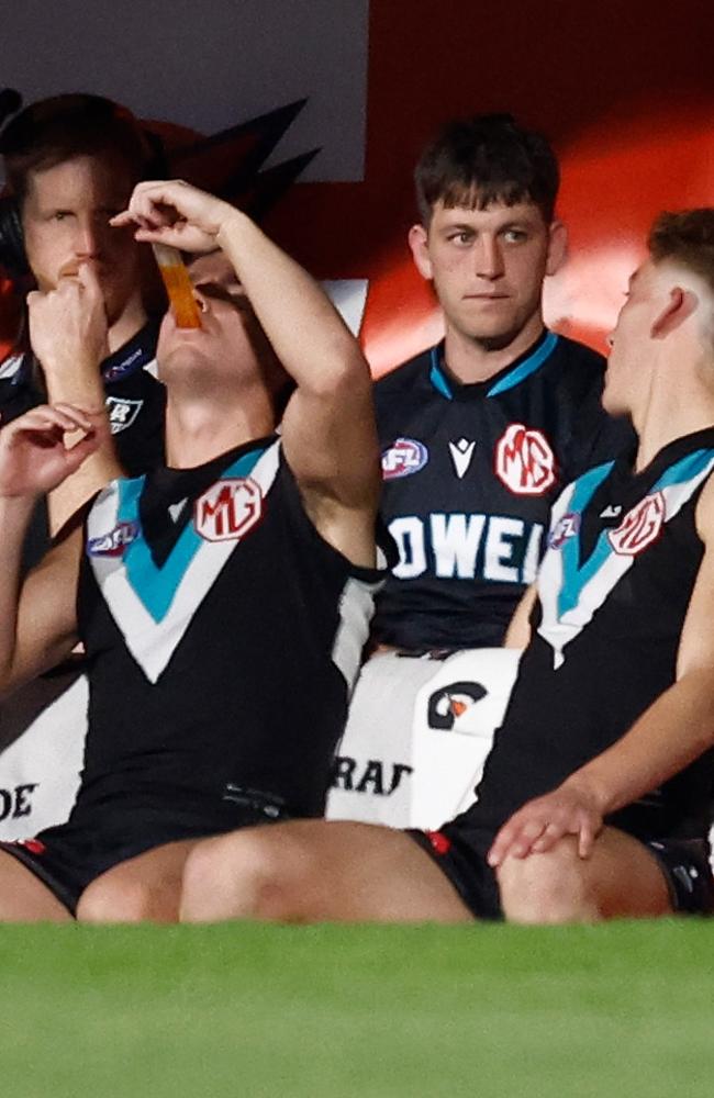 Zak Butters after being subbed out in the Power’s clash with Hawthorn. Picture: Michael Willson/AFL Photos via Getty Images.