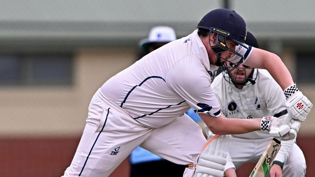 AberfeldieÃs Cameron West during the VTCA Senior Division Sydenham-Hillside v Aberfeldie cricket match at Hillside Recreation Reserve in Hillside, Saturday, Nov. 11, 2023. Picture: Andy Brownbill