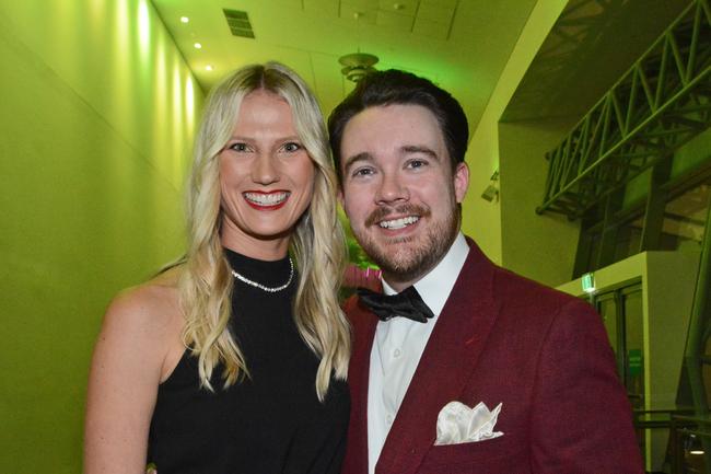 Chantelle Pin and Christopher Norris at ‘Deck the Halls’ Christmas celebrations at GCCEC, Broadbeach. Pic: Regina King