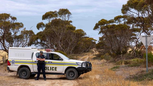 Police near Curramulka in the area in which the body was found.Picture: Ben Clark