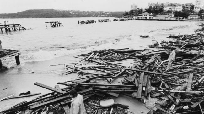 The Manly harbour pool after the storm in May 1974. Picture: Manly Daily