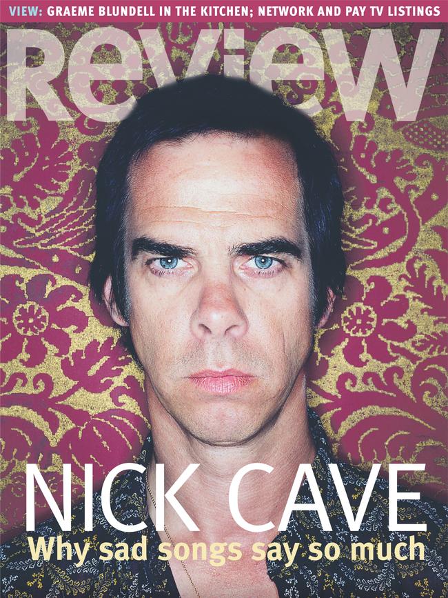 Cover of the July 30-31, 2005 edition of The Weekend Australian Review, featuring a Nick Cave interview excerpted from Debbie Kruger's book 'Songwriters Speak’.