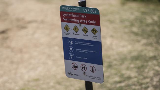 A warning sign at Lysterfield Lake. Picture: Wayne Taylor.