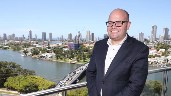 Gold Coast Business Excellence Awards Winners lunch at the Corporate Centre. Keynote speaker and Gold Coast City Council CEO Tim Baker keeps an eye on the coast. Picture Glenn Hampson