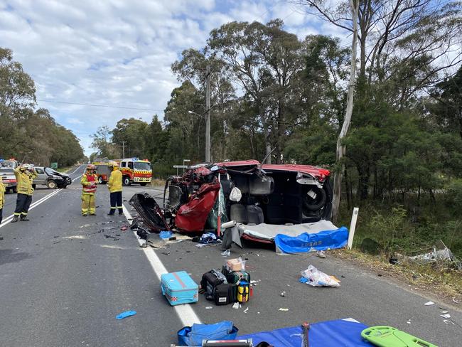 Multi-vehicle crash at Falls Creek on the Princes Hwy. Picture: Ambulance NSW