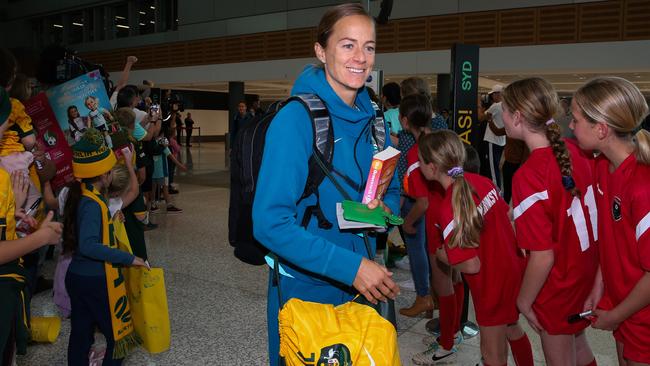 Matildas defender Aivi Luik arrives at Sydney Airport. Picture: Gaye Gerard